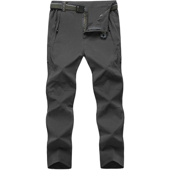 Men's Lightweight Hiking Pants with Belt 5 Zip Pockets Waterproof Quick-Dry Trav